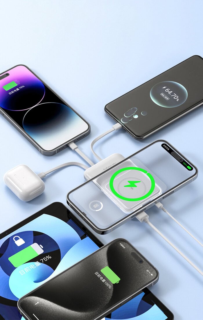 15W Magsafe Powerbank - 10.000 mAh, Dahili Kablolu ve Stand Özellikli