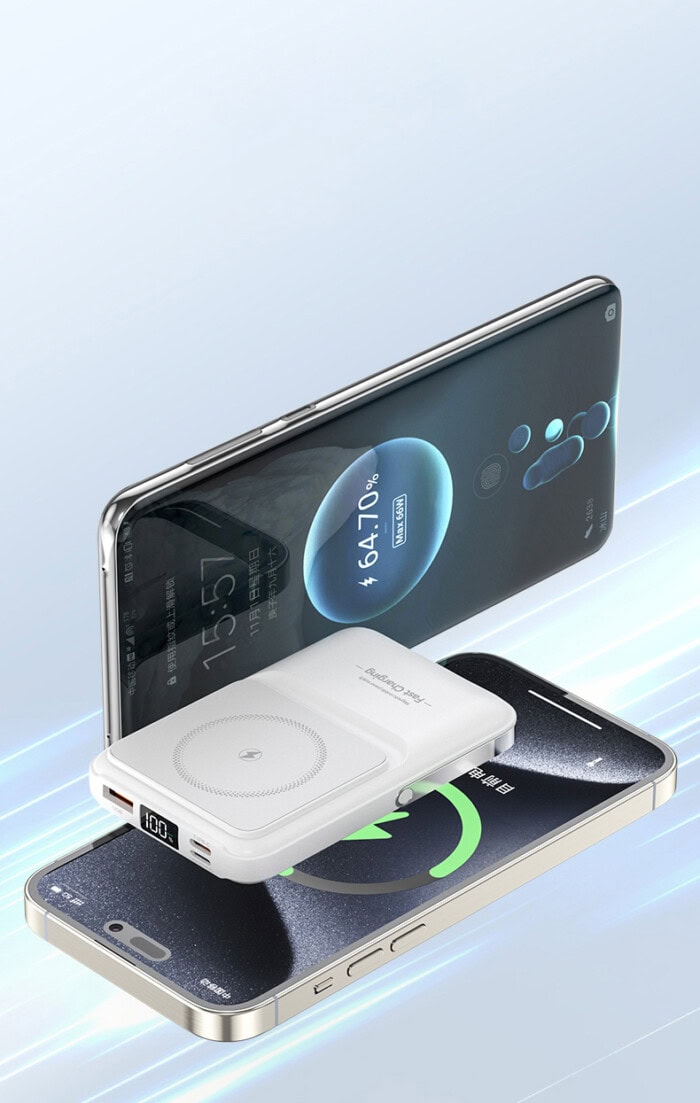15W Magsafe Powerbank - 10.000 mAh, Dahili Kablolu ve Stand Özellikli
